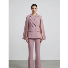 Crystalia Sırtı Taş Işlemeli ve Pelerin Detaylı Kruvaze Blazer Ceket