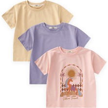 Cigit Kız Çocuk Üçlü Set T-Shirt 2-10 Yaş Kısa Kol Pamuklu Günlük Stil Nefes Alan Yumuşak Doku