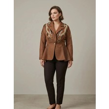 Crystalia Kanat Motifli Payet Işlemeli Peplum Blazer Ceket