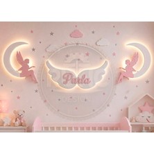 Runc Design Işıklı Melek Kanadı ve Peri Temalı Bebek Odası Duvar Dekoru - Kişiye Özel Isimli Ledli Çocuk Odası Gece Lambası Duvar Süsü