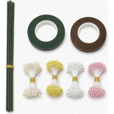 Mutkin Yapay Çiçek Yapım Seti – Çiçek Tohumu,(Ercik) 30 mt Yeşil Floral Tape, 30 mt Kahverengi Floral Tape ve 10 Adet 30 cm Çiçek Teli