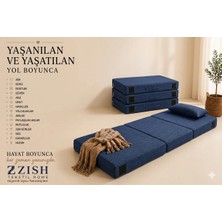 Zish Home FLEXA Mavi 7 cm Katlanır Sünger Yatak | Yer Yatağı, Misafir Yatağı | Puf, Koltuk, Şilte ve Minder Kullanımı | Taşıma Kulplu | Fermuarlı Yıkanabilir Keten Kılıf | 24 DNS Orta Sert Sünger