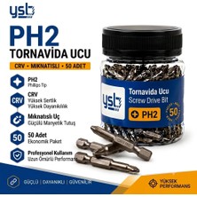 Ysb Mıknatıslı Ph2 Yıldız Bits Uç 50 mm Crv Çelik Tornavida ve Vidalama Ucu 50'li Paket