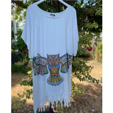 Bohemania Kadın Beyaz Baykuş Desen Pareo Plaj Elbisesi