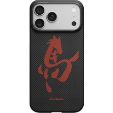 iPhone 17 Pro Max Kılıf M-Safe Özellikli Aramid Fiber Pitaka Horse Painting Serisi Kapak Siyah