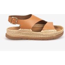 Hawen Angels Kadın Hasır Örgü 3cm Kauçuk Tabanlı Deri Sandalet 4003