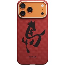 iPhone 17 Pro Uyumlu Kılıf M-Safe Özellikli Aramid Fiber Pitaka Horse Painting Serisi Kapak Kırmızı