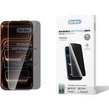 Go-Des iPhone 17 Pro Uyumlu Go Des Borderless Privacy Hayalet Temperli Cam Ekran Koruyucu Siyah