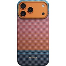 iPhone 17 Pro Max Kılıf Magsafe Uyumlu Aramid Fiber Pitaka Sunset 2.0 California Dream Serisi Turuncu-Mavi