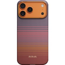 iPhone 17 Pro Max Kılıf Magsafe Uyumlu Aramid Fiber Pitaka Sunset 2.0 California Dream Serisi Turuncu-Kırm