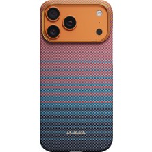 iPhone 17 Pro Max Kılıf Magsafe Uyumlu Aramid Fiber Pitaka Sunset 2.0 California Dream Serisi Mavi-Laciver