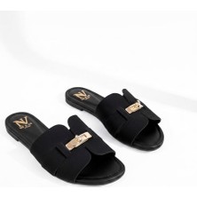 Ne&Ve Shoes Siyah Süet Kilit Aksesuar Detaylı Kadın Günlük Rahat Terlik