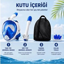 Fortico Şnorkel Maske Tam Yüz  (L-Xl) Beden Panoramik Görüşlü Deniz Gözlüğü Dry Top Sistem