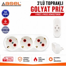 Asel 3'lü Düz Golyat Priz | Çoklu Priz | Priz Çoğaltıcı | Fişli Priz | 3'lü Topraklı Priz
