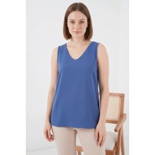 ALFA AKSESUAR 03 Kadın V Yaka Sıfır Kol Indigo Bluz