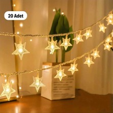 Hace Bazaar 20 Adet Mini Yıldız LED 5 Metre Günışığı Rengi Dekoratif LED