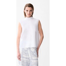adL Dik Yaka Kolsuz Poplin Bluz Beyaz 11546829000