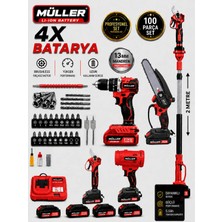 Pro Müller Alman Profesyonel 5'li Set Darbeli Matkap Şarjlı Makas-Testere -Teleskop ve Yaprak Üfleme 100 Pcs Set
