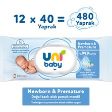 Uni Baby Newborn & Premature Yenidoğan Islak Pamuk Mendil  12X40 480 Yaprak