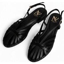 Ne&Ve Shoes Siyah Saten Biye Kadın Günlük Kadın Sandalet