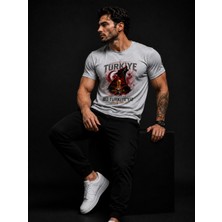 Enb1r Moda Türkiye Taraftar Tişörtü Unisex Ay Yıldız Bozkurt Baskı Detaylı Bej Premium T-Shirt