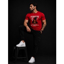 Enb1r Moda Türkiye Taraftar Tişörtü Unisex Ay Yıldız Bozkurt Baskı Detaylı Bej Premium T-Shirt
