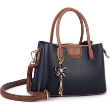 Nas Bag Mini Çiçek Charmlı Kadın  Şık El ve Çapraz Çanta (En 25 cm ;boy 22 cm ) Siyah Taba