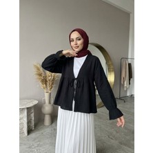 Foremia Önü Bağlamalı Kısa Kimono-Siyah -