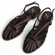 Ne&Ve Shoes Kahve Saten Biye Kadın Günlük Kadın Sandalet
