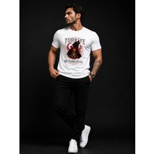 Enb1r Moda Türkiye Taraftar Tişörtü Unisex Ay Yıldız Bozkurt Baskı Detaylı Bej Premium T-Shirt