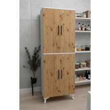 Msy Home Liva Beyaz-Çam 2 Kapaklı Mutfak Banyo Balkon Için Çok Amaçlı Depolama Dolabı 198X69X33 cm