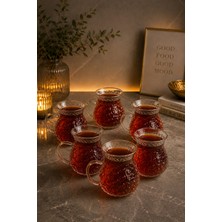 Yzhome 6 Lı Cam Kulplu Borosilikat Cam Desenli Keyfi Ala Bardak Kupa Çay Kahve Bardağı 200ML