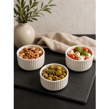 Yzhome 3 Lü Beyaz Porselen Çizgili Kase Tabak Kahvaltılık Sunum Sufle Tatlı Tabağı 10*5cm