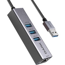 DK-AC-USB332GL USB Type-A To RJ45 Gigabit Ethernet ve 3xusb 3.0 Hub Çoklayıcı Adaptör, Siyah
