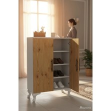 Msy Home Lora Beyaz-Çam Minimal Tasarım 2 Kapaklı Ayakkabılık 104X69X33 cm