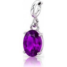 Silveranka 925 Ayar Gümüş Minimal Ametist Oval Taşlı Charm Kolye Ucu
