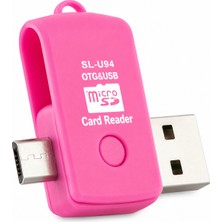 Micro Sd Kart Okuyucu Otg USB Bellek Aktarım Adaptörü Pembe Android Telefon Uyumlu