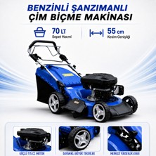 Badem10 Benzinli Şanzımanlı Çim Biçme Makinası 55CM 175CC Çelik Şase 70L Sepetli Motorlu Çim Biçme Makinesi