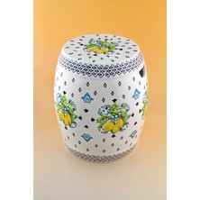 Bursa Porselen Dekor Lemon & Bleu Blanc Seramik Yan Sehpa / Tabure