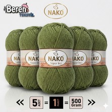 Nako Süper Inci - 4234 Haki - 5'li Paket - 100GR/260M - El Örgü Ipi - Atkı Yelek Kazak Ipi