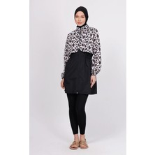 Gavlia Vera Leopar Desenli Tesettür Mayo Takımı (Üst + Pantolon + Çanta) – 3’lü Paraşüt Pantolonlu Set