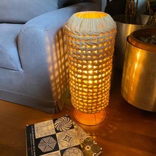 Noldecoration Elişi Hasır 57CM Boy, 20CM Çap, Silindir Mid-Century Modern Dekoratif Yer Lambası