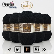 Nako Süper Inci - 217 Siyah - 5'li Paket - 100GR/260M - El Örgü Ipi - Atkı Yelek Kazak Ipi