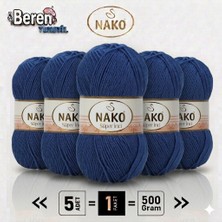 Nako Süper Inci - 3088 Lacivert - 5'li Paket - 100GR/260M - El Örgü Ipi - Atkı Yelek Kazak Ipi