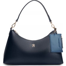 Tommy Hilfiger Kadın Çıkarılabilir Mini Cüzdanlı Fermuarlı Kısa Kulplu Th Monogram Logolu Lacivert Omuz Çantası AW0AW18720-DW6