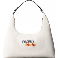 Calvin Klein Kadın Dokuma Kumaş Logo Nakışlı Fermuarlı Beyaz Omuz Çantası LV04F3742G-XSI