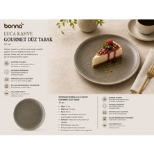 Bonnami Bonna Luca Kahve Gourmet Düz Tabak 17 cm - Porselen Modern Tatlı, Pasta ve Sunum Tabağı