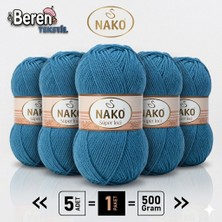 Nako Süper Inci - 185 Fırtına Mavi - 5'li Paket - 100GR/260M - El Örgü Ipi - Atkı Yelek Kazak Ipi