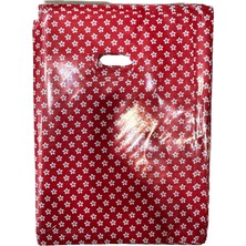 Omeyva Kırmızı Çiçekli Metalize Hediye Paketi El Geçmeli Poşet - 13X20 Cm. - 100 Adet
