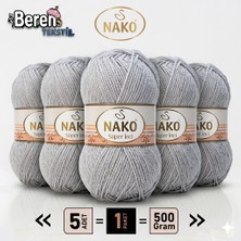 Nako Süper Inci - 3079 Pembeli Gri - 5'li Paket - 100GR/260M - El Örgü Ipi - Atkı Yelek Kazak Ipi